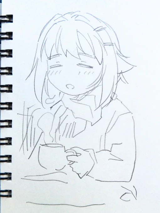 朝イチらくがき 早朝のドトールで一息つく幸子 