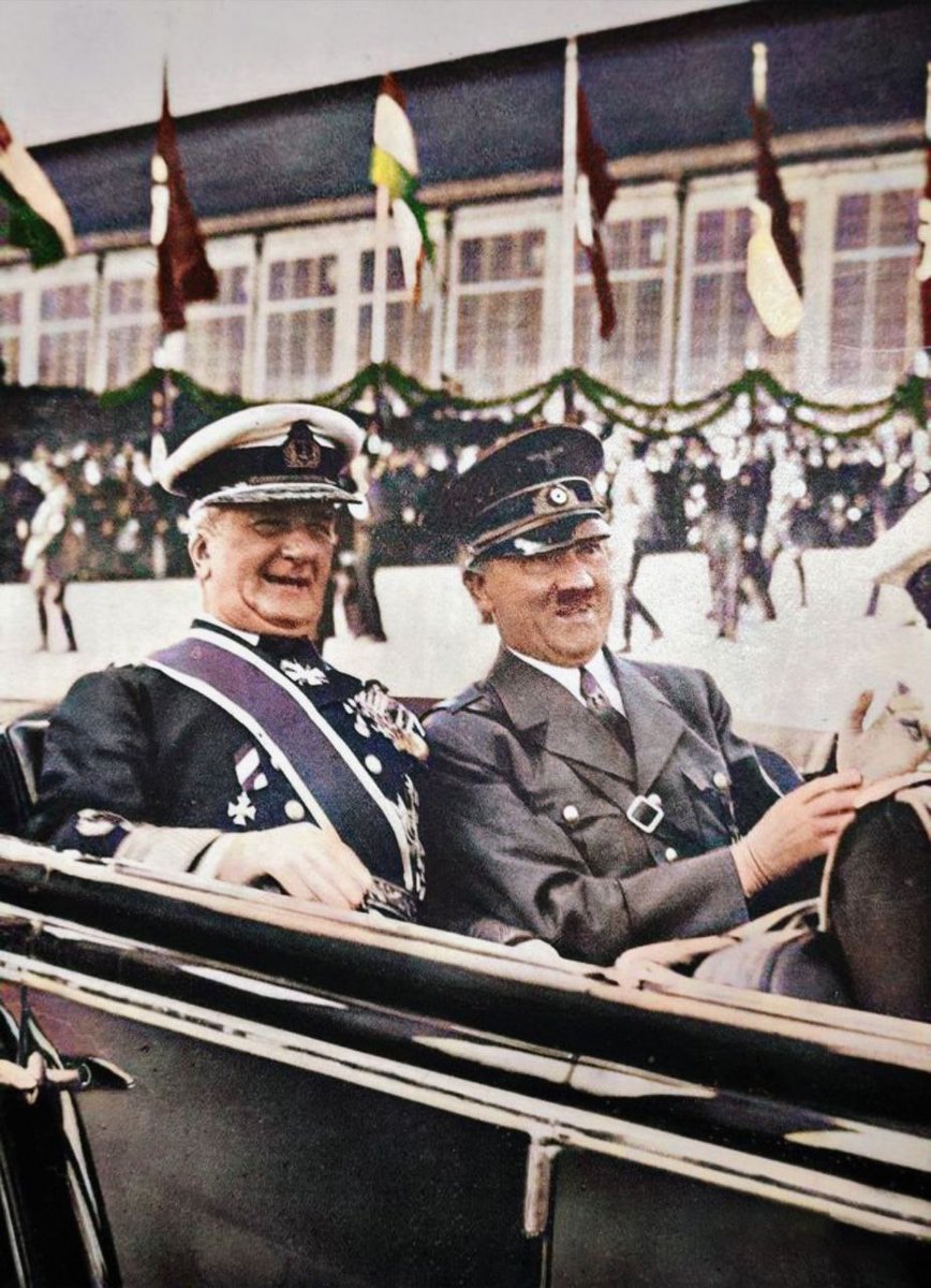Miklós Horthy and Adolf Hitler in 1938. Colorized.
