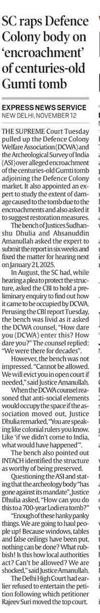 BhavreenMK's tweet photo. SC slams Defence Colony Welfare Assn #DCWA for illegally occupying Lodi-era Gumti Tomb;
Built as Shaikh Ali's resting place, the tomb was misused as an office since the '60s. Now, #ASI will assess damages & begin restoration.
https://t.co/KoMEPpBp2N https://t.co/vYCuo4U6LG