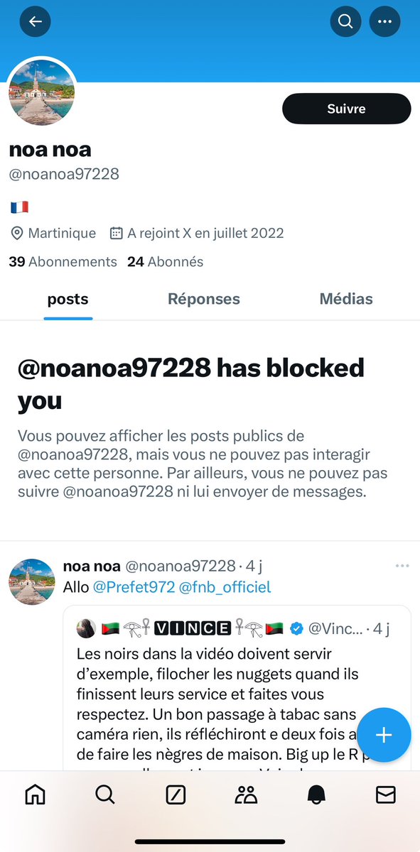 Voilà l’exemple type de l’exogène qui ne supporte pas les arguments structurés. Il tombe dans l’insulte, la boue et il bloque. On s’en fiche qu’ils soient racistes, suprematistes en Martinique, nous, on avance.