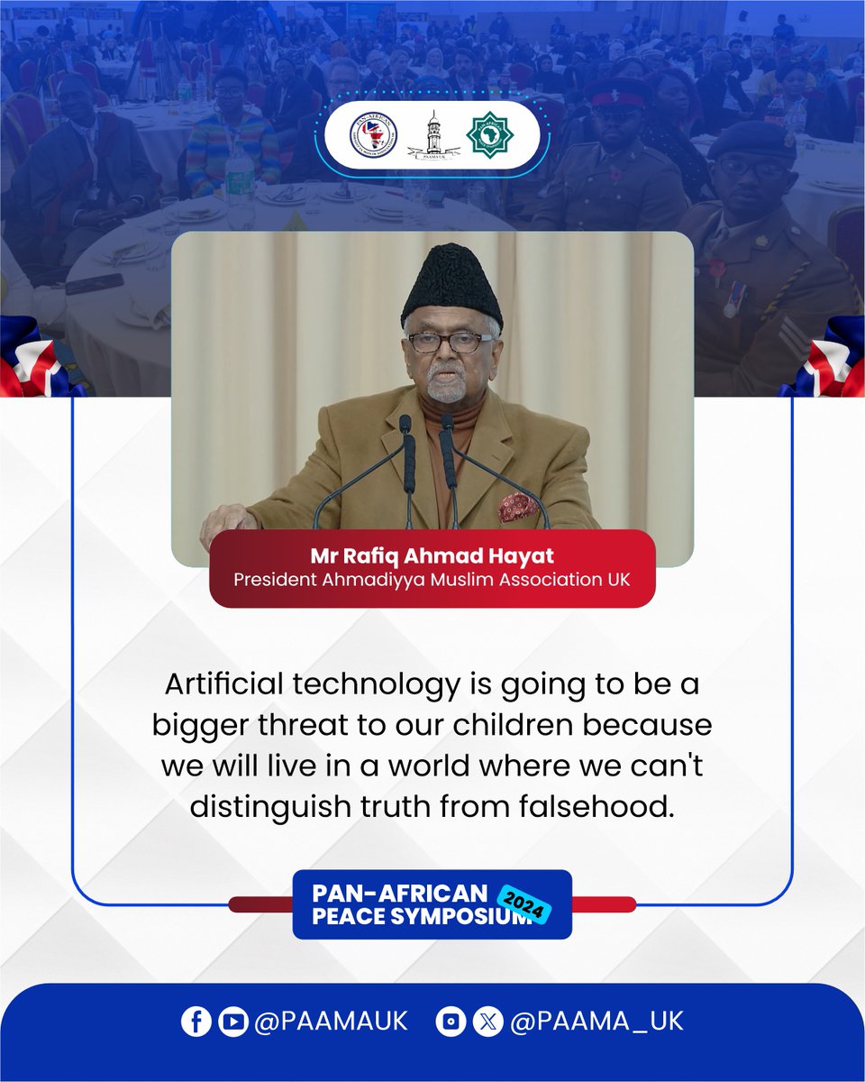 PAAMA_UK's tweet image. Keynote Address by Mr. Rafiq Ahmad Hayat, President of the Ahmadiyya Muslim Association UK, delivering powerful insights on unity and peace. 🌍✨ #PeaceSymposium2024 #KeynoteSpeech