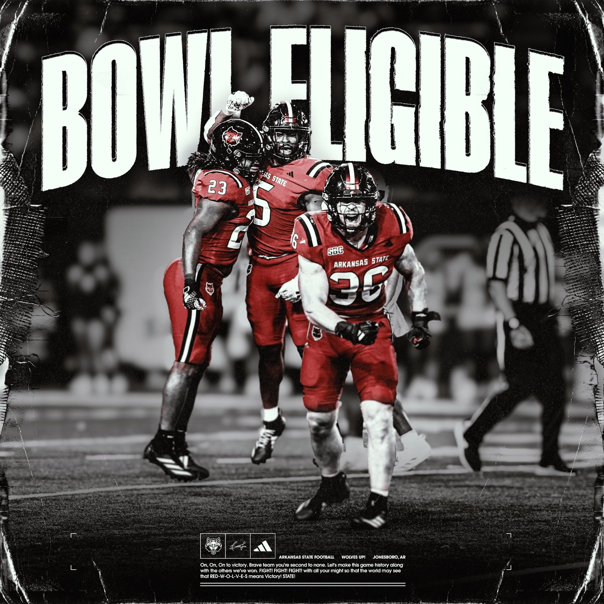 Arkansas State Football (@astatefb) on Twitter photo With tonight’s win, your Red Wolves earn their 19th bowl game appearance in school history, and 2nd in the last 3 years under Coach Butch Jones!
#WolvesUp 🐺🤘🏻 With tonight’s win, your Red Wolves earn their 19th bowl game appearance in school history, and 2nd in the last 3 years under Coach Butch Jones!
#WolvesUp 🐺🤘🏻
