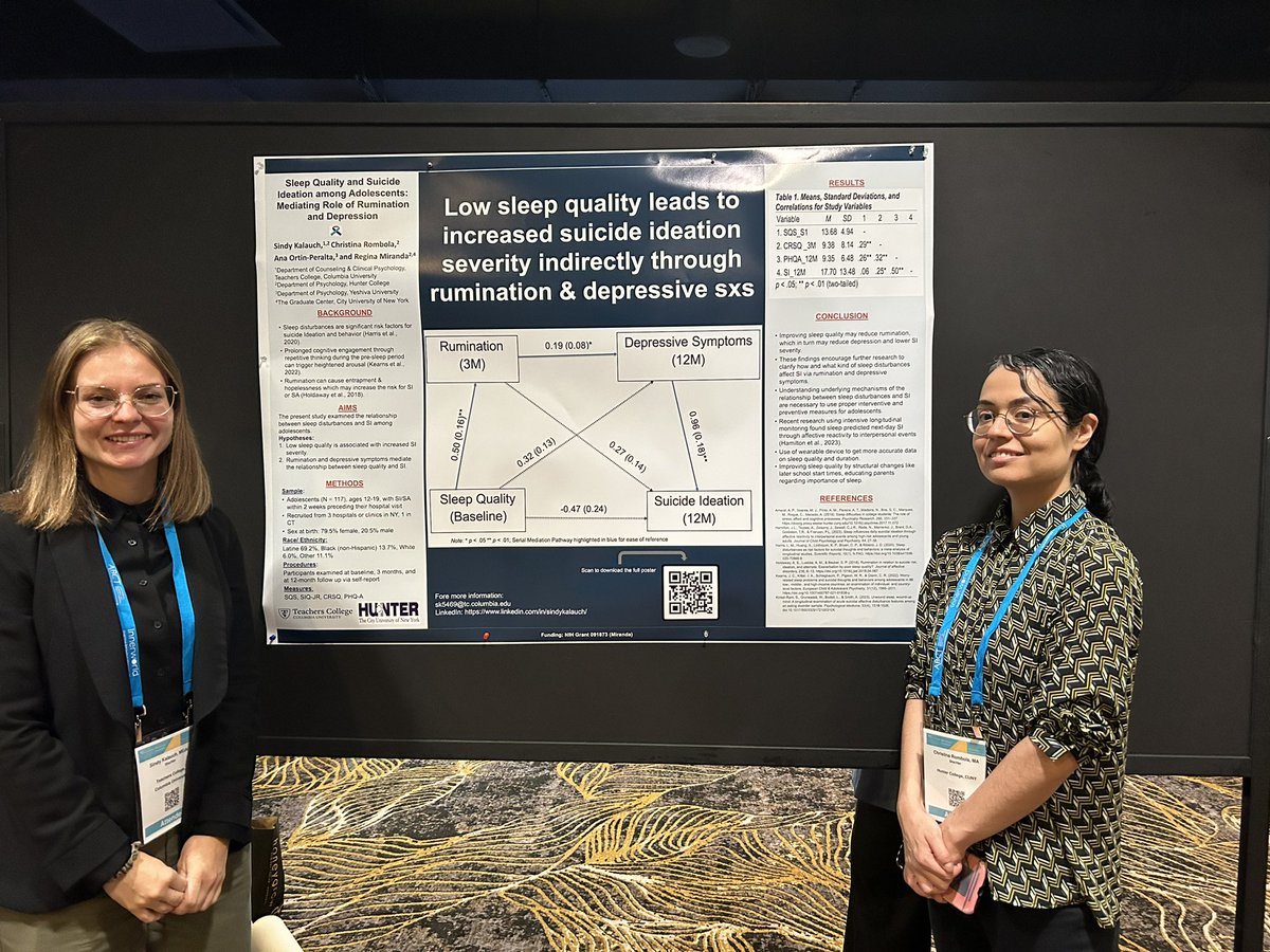 Regina Miranda, Ph.D. (Miranda Lab) (@mirandalabcuny) on Twitter photo Former <a href="/Hunter_College/">Hunter College</a> student & lab member (now <a href="/TeachersCollege/">Teachers College, Columbia University</a> MH counseling student) Sindy Kalauch presenting her poster at <a href="/ABCTNOW/">Association for Behavioral and Cognitive Therapies</a>, & our wonderful lab manager, <a href="/Hunter_College/">Hunter College</a> MH counseling student Christina Rombola who was instrumental in data collection & mgmt. Former <a href="/Hunter_College/">Hunter College</a> student & lab member (now <a href="/TeachersCollege/">Teachers College, Columbia University</a> MH counseling student) Sindy Kalauch presenting her poster at <a href="/ABCTNOW/">Association for Behavioral and Cognitive Therapies</a>, & our wonderful lab manager, <a href="/Hunter_College/">Hunter College</a> MH counseling student Christina Rombola who was instrumental in data collection & mgmt.