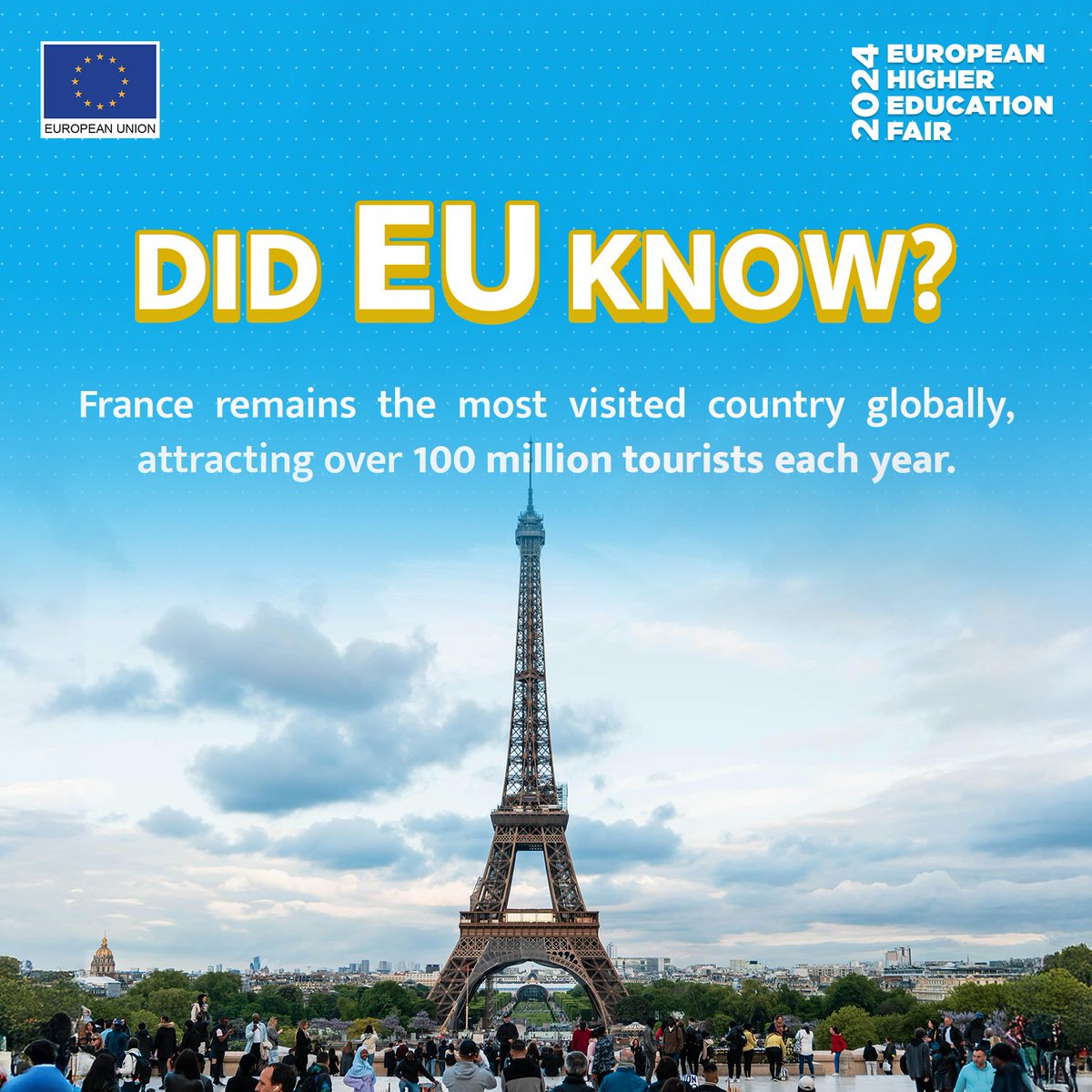 EHEFPhilippines's tweet photo. DID EU KNOW? 🤔💭
France remains the most visited country globally. This enduring appeal stems from its rich cultural heritage, iconic landmarks, and world-renowned cuisine. France also ranks sixth worldwide in welcoming international students. https://t.co/VkEJaB5Vat
