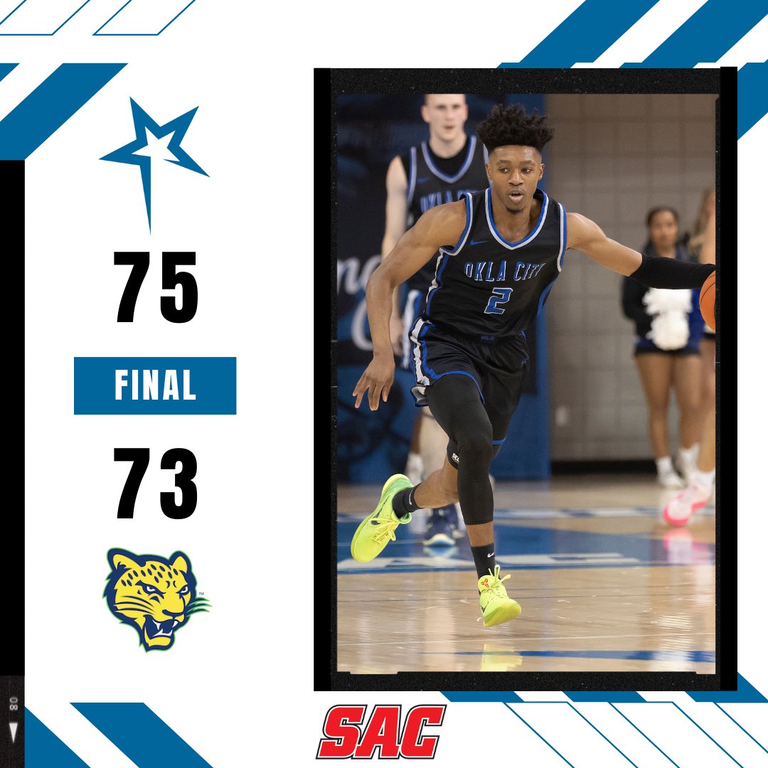 MBB Final: Oklahoma City 75, UNT-Dallas 73

Avery Jackson - 30 PTS, 3 REB, 2 AST, 11-15 FG
Clayton Jewell - 20 PTS, 10 REB, 2 BLK, 8-11 FG
Yorgio Golesis - 11 PTS, 5 AST, 4-4 FG

#thisisOCU