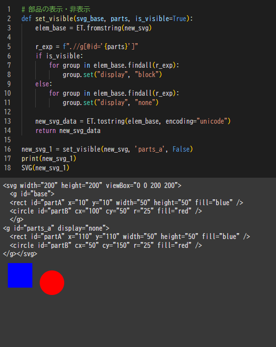 malo21st's tweet image. 画像データのSVGですが中身はXMLなので、Pythonの標準モジュールxmlで属性などを操作すれば、部品化したSVGの追加や表示・非表示，サイズ変更ができると思いやってみたらできました。

SVGは、Webとの相性もいいので、いろいろできそうです。
#Python #SVG