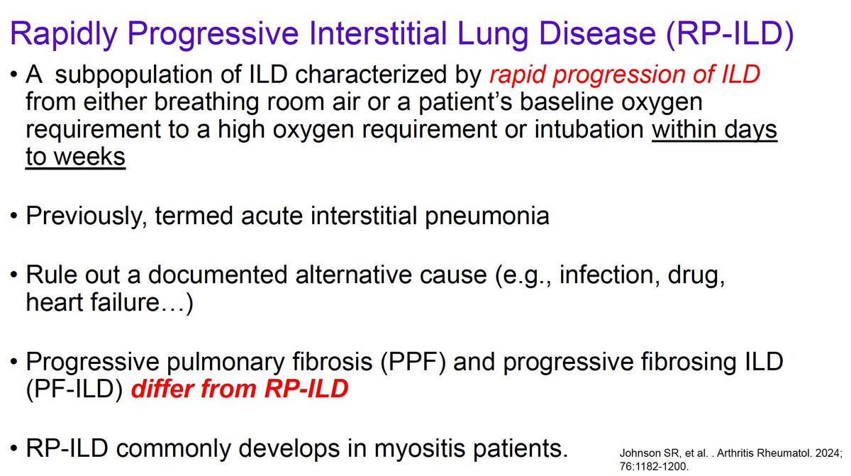 🧵 1/7:
Key Updates on Rapidly Progressive CTD-ILD! 🔍
Prof. Gono's insights from #ACR24:
Leading cause of mortality
Variable characteristics

NSIP, UIP, OP patterns
Inflammation ➡️ fibrosis
#ACR2024 #ACRAmbassador