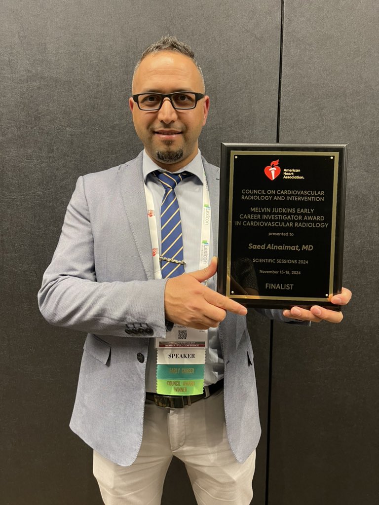 #AHA24 I’m honored to be recognized as a second place finalist in the Melvin Judkins Early Career Clinical Investigator Award✅

Thanks to: Anita Radhakrishnan MD, Moneal Shah MD,  <a href="/victorfarah75/">Victor Farah, MD</a> , Rachel Hughes-Doichev MD, Amresh Raina MD, Blase Carabello MD, Robert Biederman MD