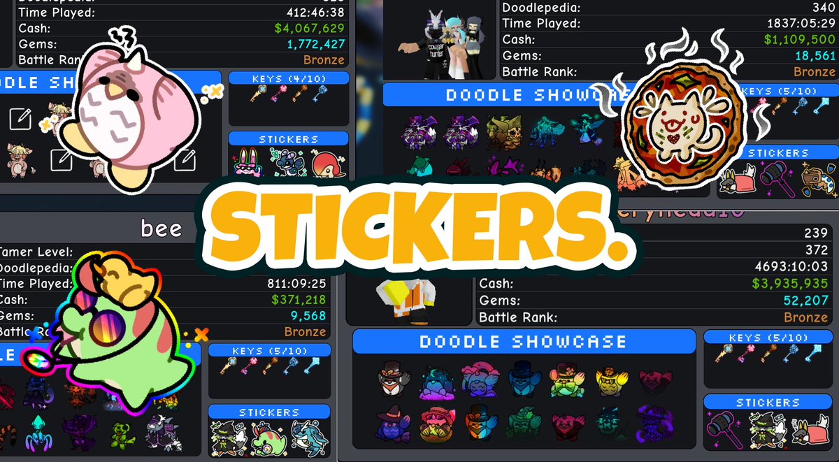 hi.

STICKERS :) 

..unique starters and achievement shop too ;)

#DoodleWorld