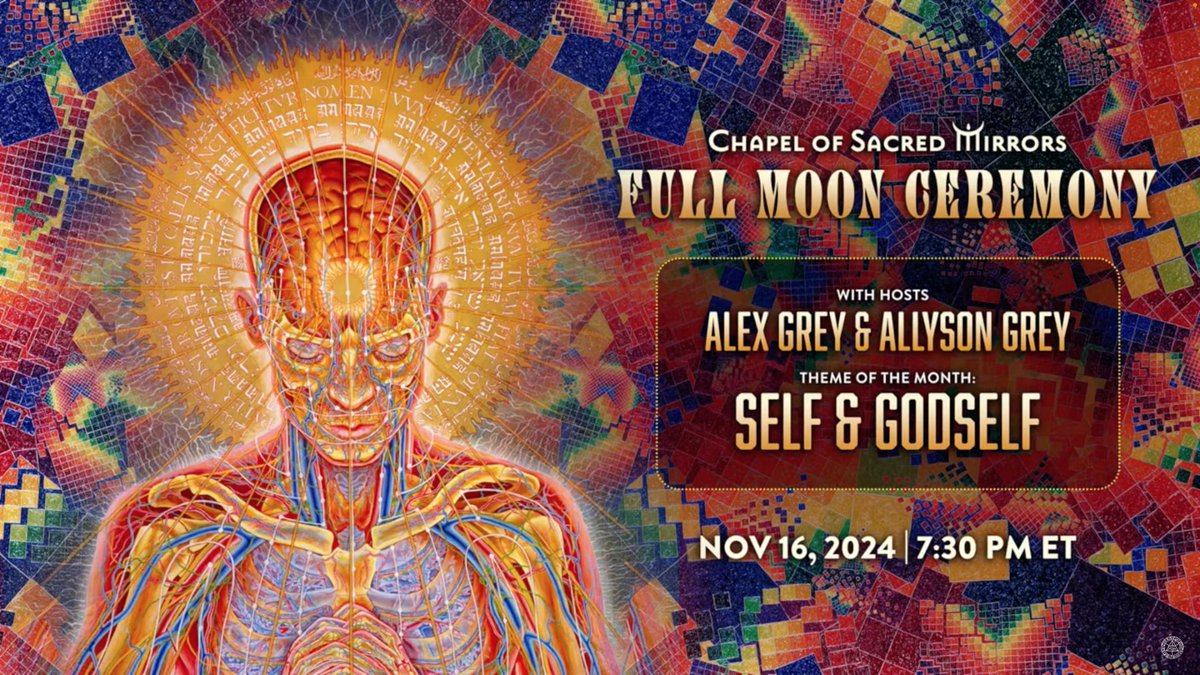 JohnMar77301444's tweet photo. 2024 November Full Moon Ceremony - Self & Godself https://t.co/Vtw84s6ope via @YouTube
#AlexGrey #AllysonGrey #CoSM #ChapelOfSacredMirrors #Entheon https://t.co/jDAlvBa4Nj
