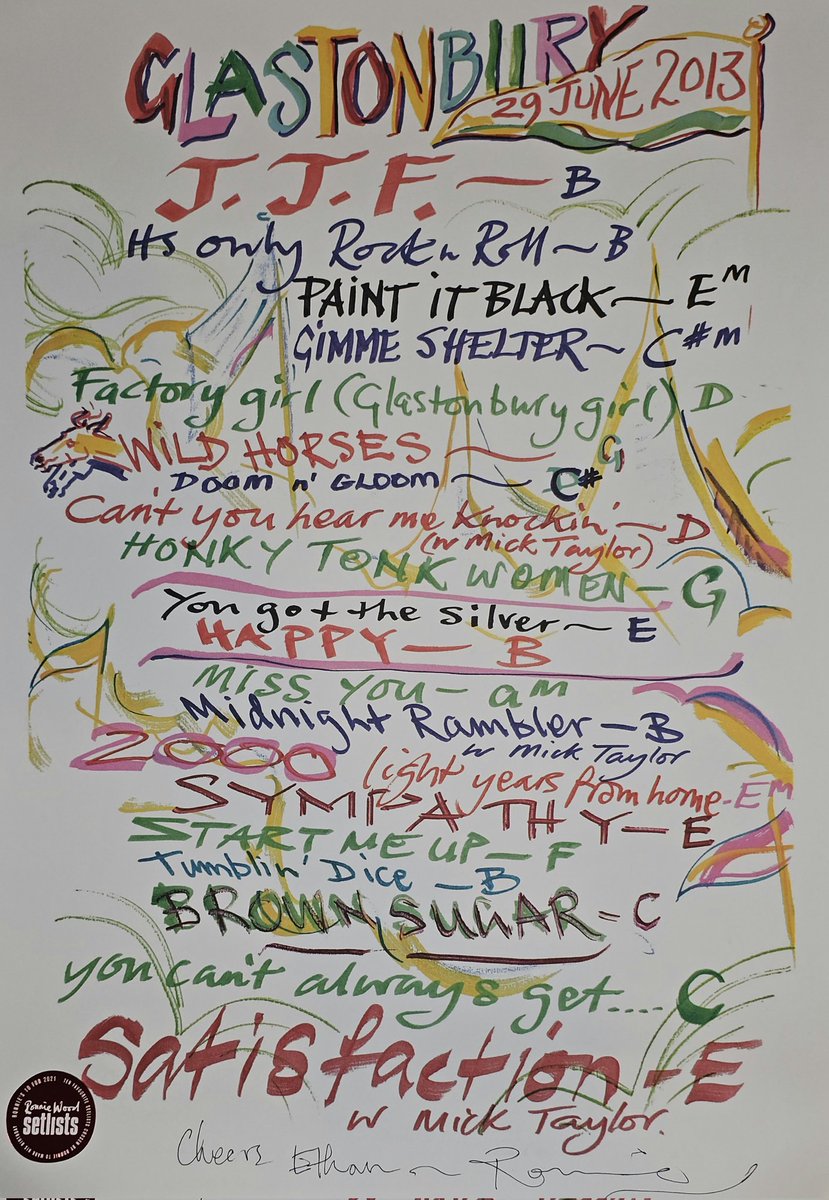 ethwhite's tweet photo. My signed #Glastonbury setlist from meeting Ronnie Wood. #RonnieWood #rollingstones #music
#concert #Glastonbury #art #guitar #legend #autograph #Signed #TheRollingStones https://t.co/SFeaKuYIfF