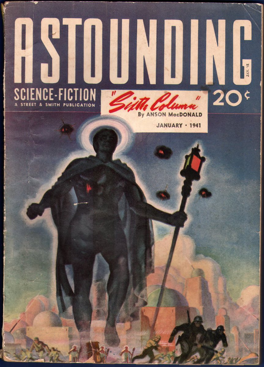 HeinleinSociety's tweet image. Sixth Column by Robert A. Heinlein in Astounding Science Fiction, Jan-Feb 1941. Illustrations by Charles Schneeman. Printed in paperback as The Day After Tomorrow. #pulpart #SciFiArt