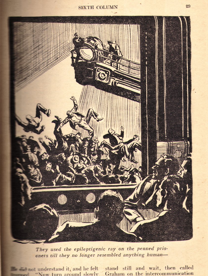 HeinleinSociety's tweet image. Sixth Column by Robert A. Heinlein in Astounding Science Fiction, Jan-Feb 1941. Illustrations by Charles Schneeman. Printed in paperback as The Day After Tomorrow. #pulpart #SciFiArt