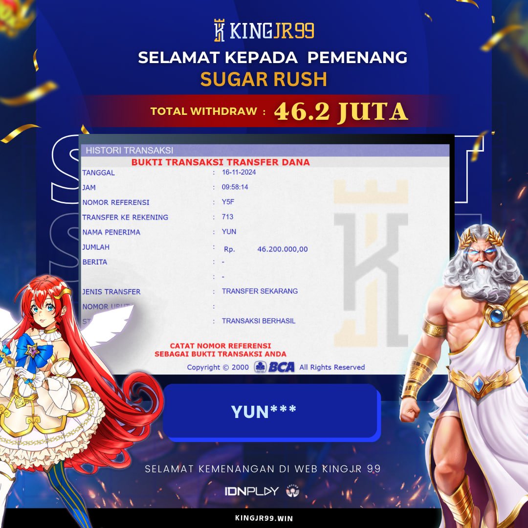 KINGJR99 - BUKTI JACKPOT MEMBER TERBARU
•
Selamat Kepada ID MEMBER : YUN*** Jackpot SLOT di SUGAR RUSH dan Melakukan Withdraw Sebesar 46.2 juta dibayar LUNASS!!!

Link Alternatif KINGJR99 :
🌐 kjr9gokil.xyz
🌐 mainking-jr99.store
