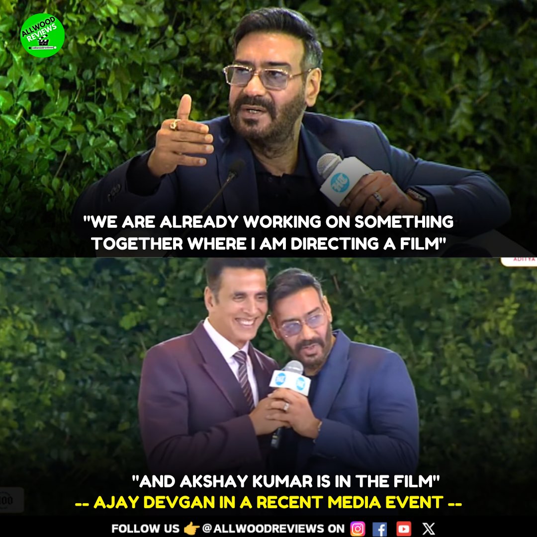 AllwoodReviews's tweet photo. AJAY DEVGN TO DIRECT AKSHAY KUMAR NEXT!

At the #HTSummit, #AjayDevgn has announced his next directorial - Currently in scripting stage, the film will feature #AkshayKumar in lead. 

This is definitely an UNEXPECTED DEVELOPMENT. https://t.co/285Txm1RrY