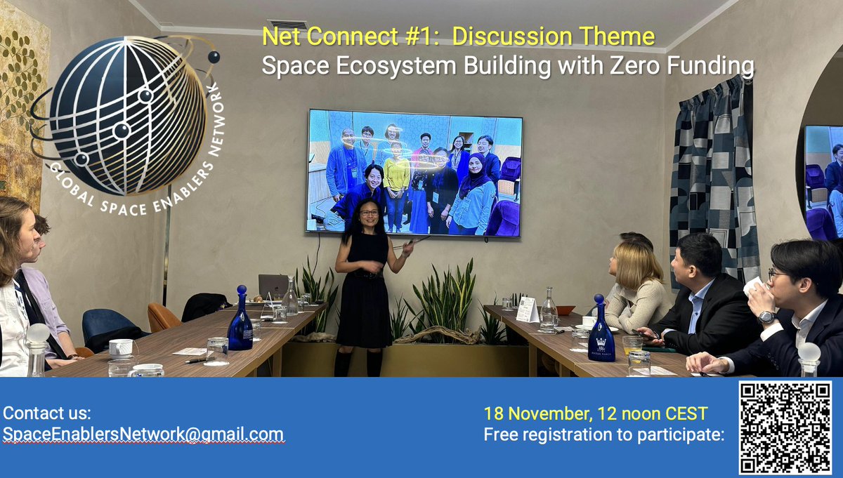 A reminder to join us tomorrow for the first Global Space Enablers Network (GSEN) Net Connect session.  Share knowledge/learn from others as we bring equal opportunity to participate in the global space industry for everyone around the globe. 🚀  Register now (use QR code)!