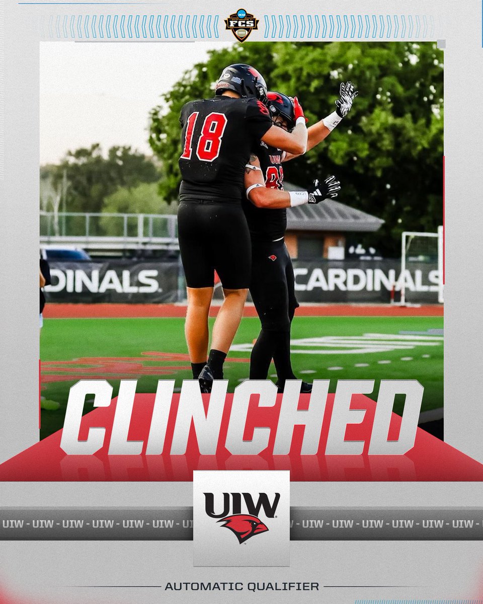 NCAA_FCS's tweet photo. 🔴 CLINCHED 🔴

@UIWFootball have clinched a spot in the NCAA FCS Football Playoffs after defeating Stephen F. Austin, 27-20.

#FCSPlayoffs https://t.co/BWHVHjHolC