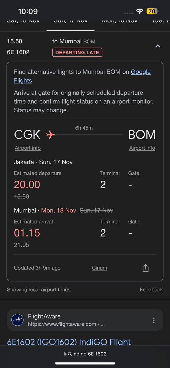 Nosteamash's tweet photo. @IndiGo6E you’ve got to be the WORST airlines in existence. My flight from Jakarta to Bombay is delayed by 5 HOURS and I haven’t even been notified. 
I had to do a google search to even find out about the delay. 
Your customer care is completely unreliable and useless
@DGCAIndia https://t.co/Cny2oaaK1S