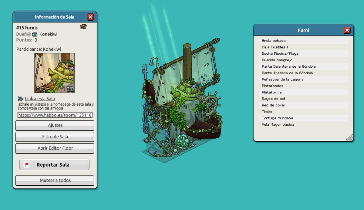 🐢Mi participación para el concurso de los 13 Furnis⚓️  

El barco hundido y la tortuga amiga  ⚓️🐢💞

#TravesiaMAW 
Participante: Konekiwi 💜
🔗Link de Sala: habbo.es/room/125110207

<a href="/ESHabbo/">Habbo ES/MX</a> 
<a href="/ESBigBenito/">ES BigBenitoCamelo</a> 
<a href="/Howl_Crimson_/">Howl_Crimson</a> 
<a href="/ESGiusepe/">Gius ˖🛠️ ࣪⭑.˚⟡ ࣪ ˖</a>