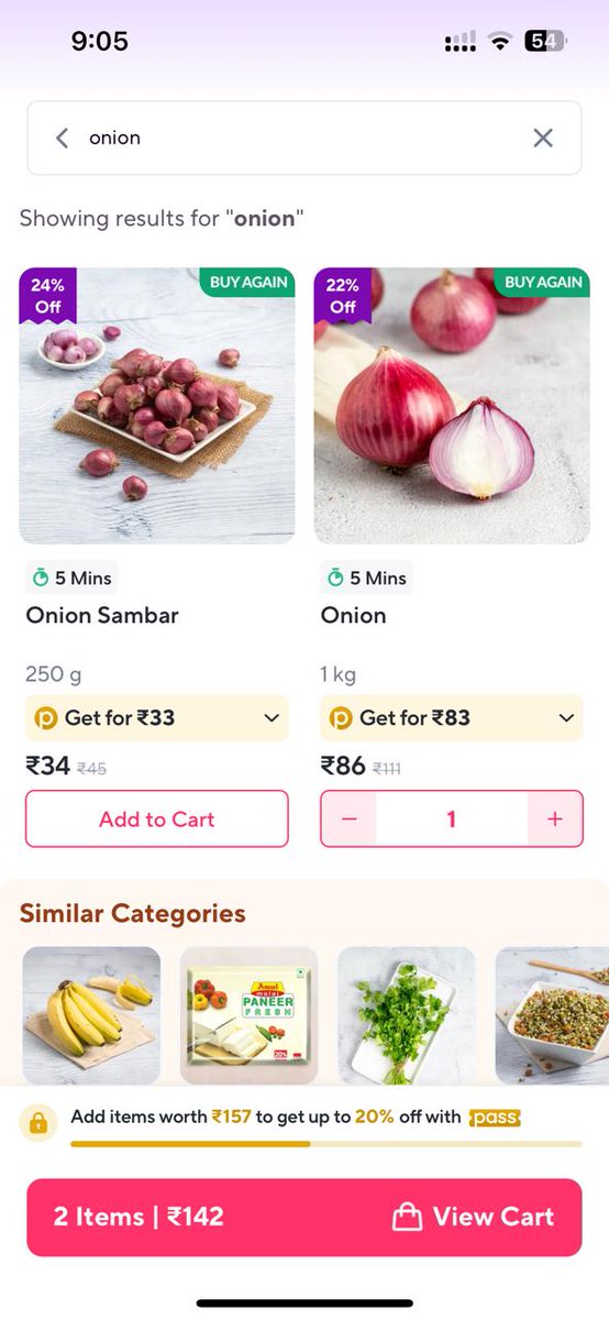 vishnu_j_p's tweet photo. @ZeptoNow Wow! Two different prices for onion in iOS and android, at same time! https://t.co/9QFyfmbBta