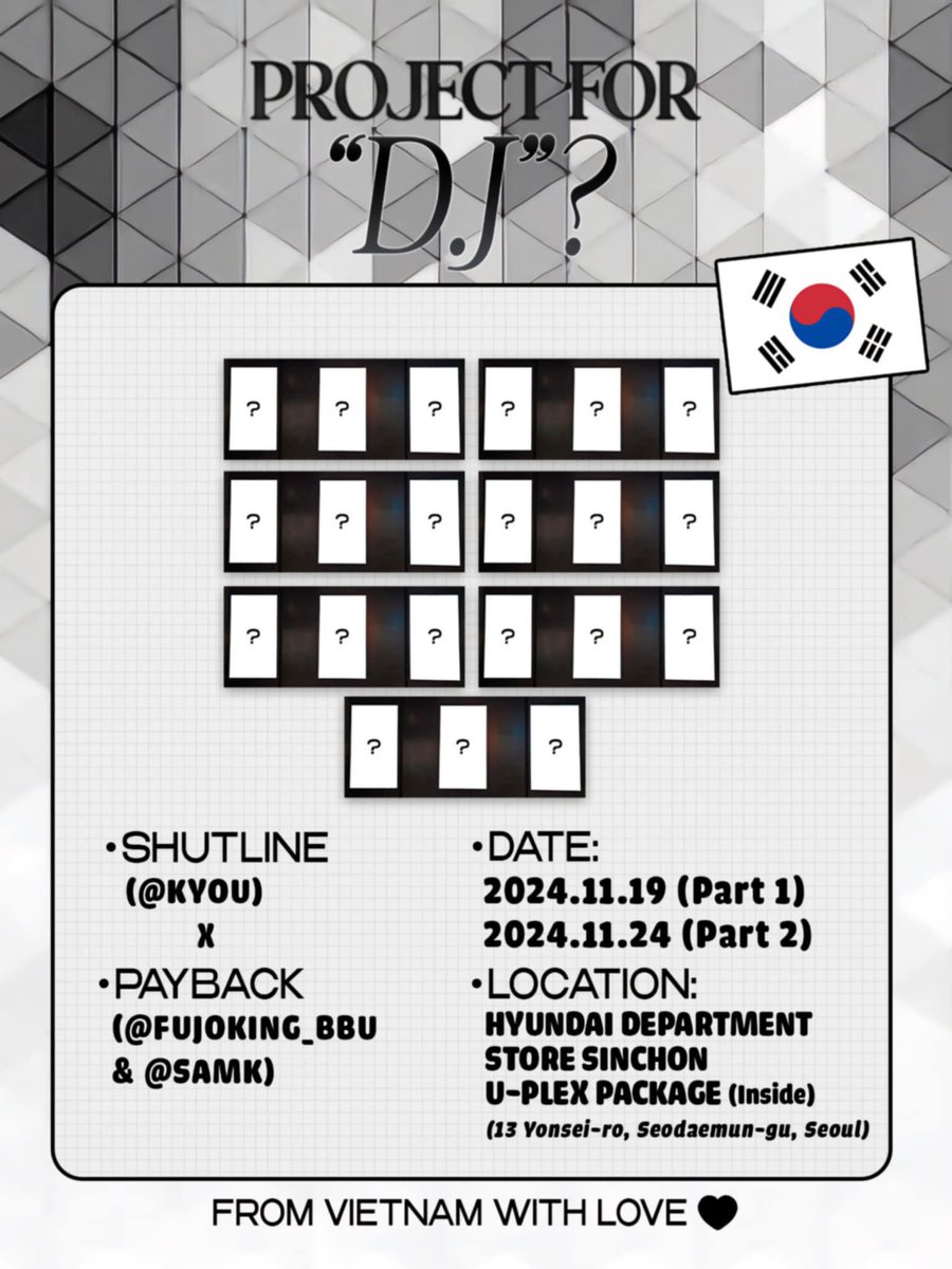 yoohaniuoi's tweet photo. 𝕊𝕡𝕖𝕔𝕚𝕒𝕝 ℙ𝕣𝕠𝕛𝕖𝕔𝕥 - ℙ𝕣𝕠𝕛𝕖𝕔𝕥 𝕗𝕠𝕣 "𝔻.𝕁"?! - 📍Seoul, Korea 🇰🇷 
@UMEMOONSHINGUN x @UMELEEYOOHAN

Guess what we have 🎊🎉 

@fujoking_bb @fujoking_bbu

#happybirthdayDJ
#happyDJmonth
#페이백 #payback 

𝐅𝐫𝐨𝐦 𝐕𝐢𝐞𝐭𝐧𝐚𝐦 𝐰𝐢𝐭𝐡 𝐥𝐨𝐯𝐞 https://t.co/lLaOu3LwiE
