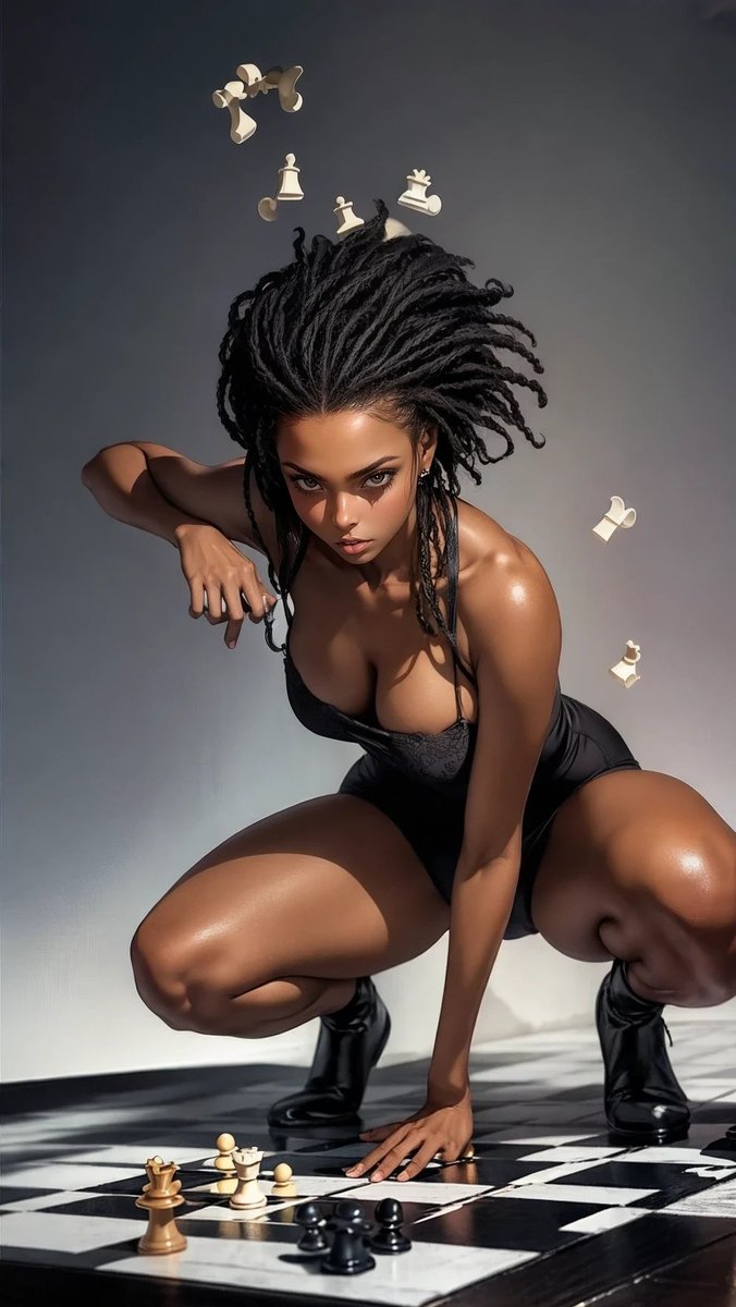 ArtNoir24's tweet image. She's playing the Queen's Gambit, but on her terms—checkmate in every move ♟️🔥👑 #ChessAttack #PowerMoves #QueenTakesAll