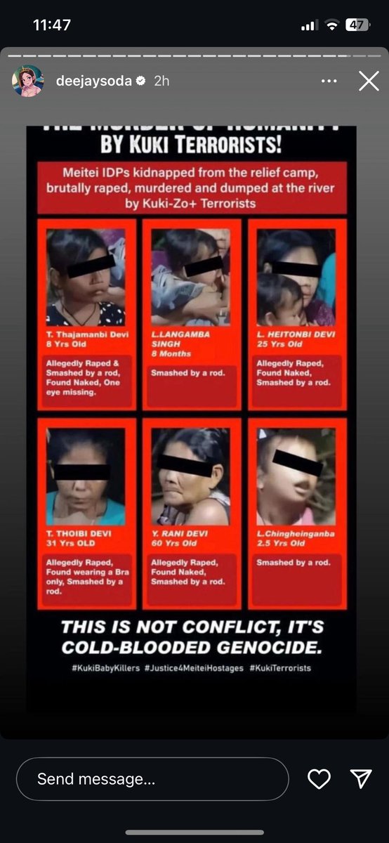 ‼️ MURDER OF HUMANITY‼️ The first visual of Y. Rani Devi has surfaced online—a 60-year-old woman, naked-stripped of her dignity, her feet torn apart. This barbaric act forces us to ask: What horrors have other victims endured?
#KukiBabyKillers 
#Justice4MeiteiHostages