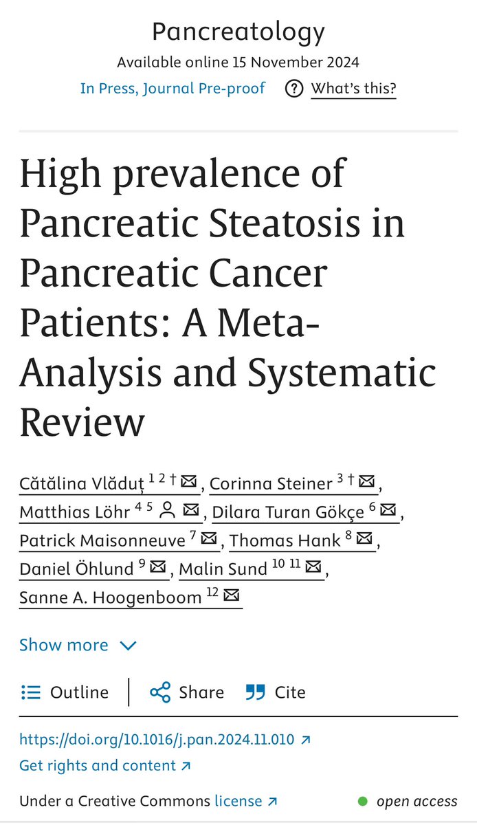 🔥🔥 new day, 🆕 #pancreas2000 project 📣🤩

Pooled OR for pancreatic steatosis (PS) in patients with PDAC vs. controls was 3.23 (95% CI 1.86-5.60).

⬇️ ⬇️
tinyurl.com/fatpanc

We need to prioritize a standardized approach to the diagnosis, follow-up, and treatment of PS.