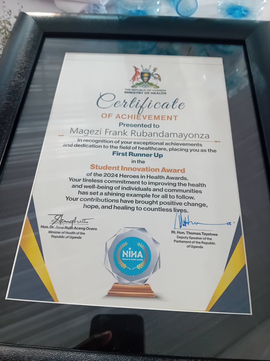 rubandamayonza's tweet photo. Honored to be 1st Runners Up in the HIHA 2024 Student Innovation Award for my IoT Syringe Infusion Pump. 🏆 Grateful to my team, mentors, and the Ministry of Health for recognizing innovation in healthcare. Let’s keep creating impact. 🌟
#HIHA2024 #Innovation #IoT https://t.co/QLi0K3JgvN