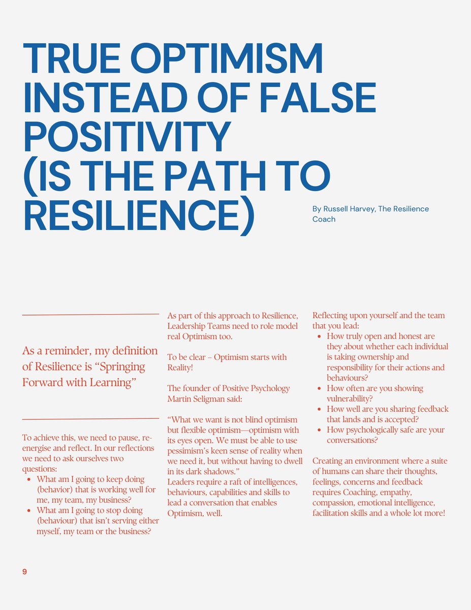 Are you an optimist?  Another great article about resilience from Russell Harvey, the Resilience Coach
steeryourbusiness.com/latest-issue