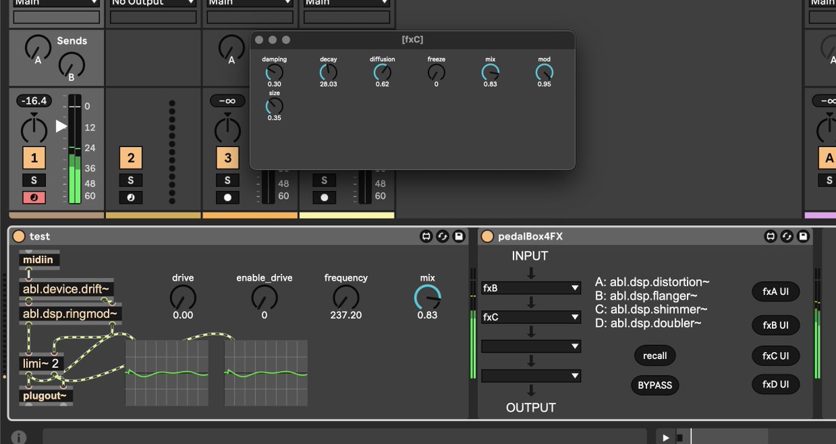 structurevoid0's tweet image. 4 fx kind of pedalboard, feedback allowed and fx order totally free...
#M4L #Max9
@cycling74 @Ableton