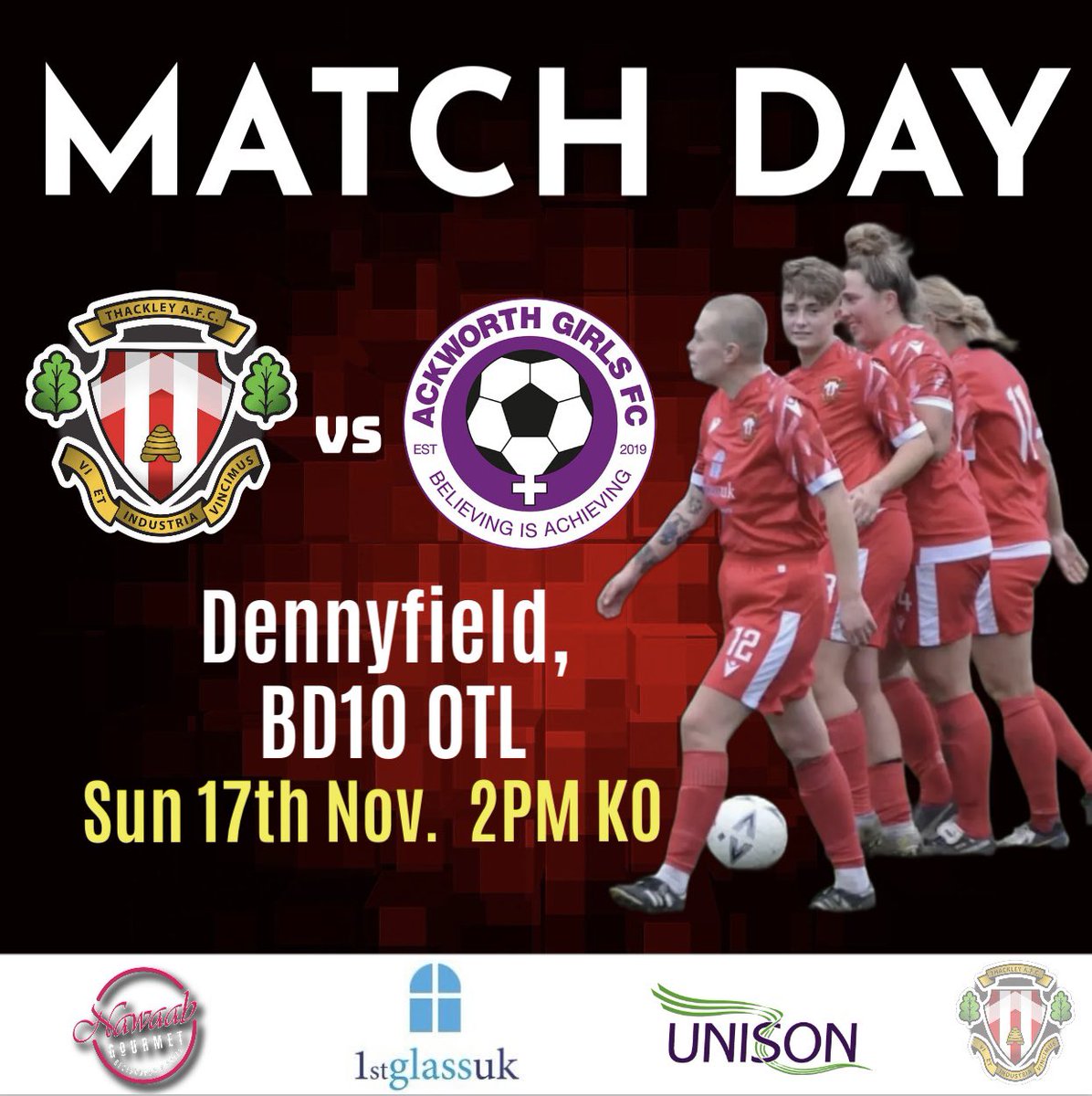 ThackleyWomen's tweet photo. 🔴⚪️ MATCH DAY ⚪️🔴
Come and join us at our home ground today as we welcome Ackworth Girls in a league match ⚽️
#ThackleyAFCLadies #homedays https://t.co/uGxSLe1zSi