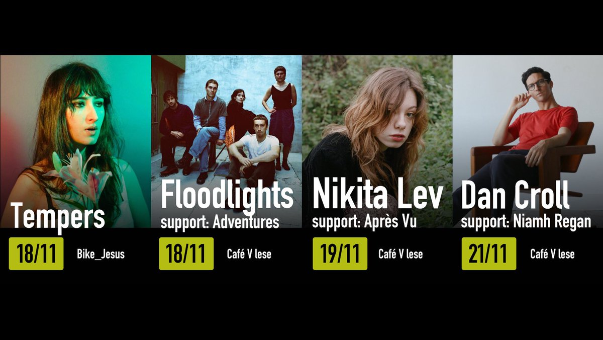 D Smack U Promotion (@dsmackupromo) on Twitter photo Some of our next shows <a href="/tempersmusic/">Tempers</a> <a href="/Floodlights__/">Floodlights</a>
Nikita Lev, <a href="/DanCroll/">Dan Croll</a> <a href="/niamhreganmusic/">Niamh Regan</a>
tickets available here: goout.cz Some of our next shows <a href="/tempersmusic/">Tempers</a> <a href="/Floodlights__/">Floodlights</a>
Nikita Lev, <a href="/DanCroll/">Dan Croll</a> <a href="/niamhreganmusic/">Niamh Regan</a>
tickets available here: goout.cz