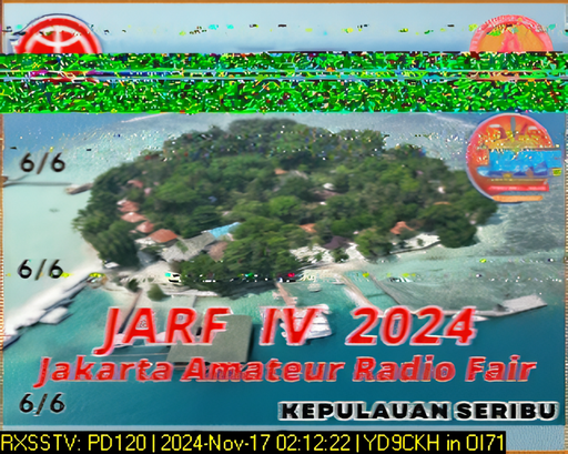 Jutahariadi's tweet photo. GOT 3 #SSTV from VR SSTV JARF IV 2024 via #IO86 LAPAN-A2, 2024-11-17 02:10 UTC.
Images transmitted by YB7VHP.
Goodluck for the #JARF 2024 event. @amsat_id https://t.co/ZDYhPNxl2R