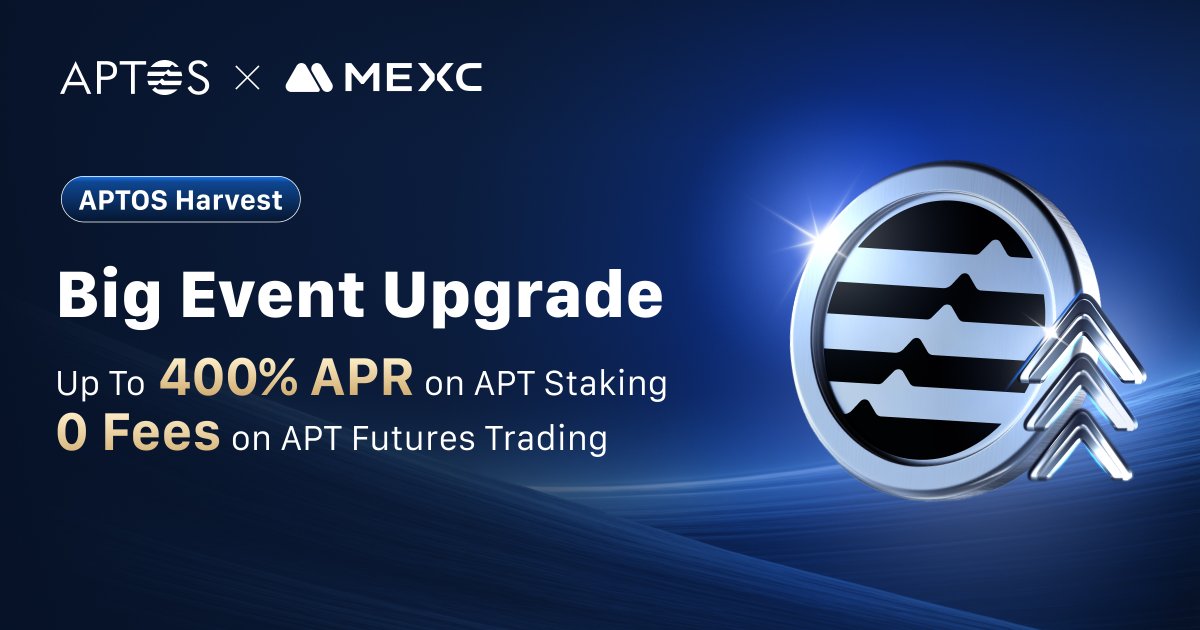 The $APT / <a href="/Aptos/">Aptos</a> Harvest Event is in full swing!🔥

🔹Up to 400% APR for new users &amp; 100% APR for all users
🔹Enjoy 0% fees on $APT futures until December 16th, 12:30 UTC.

Trade $APT on #MEXC now! ⤵️
mexc.com/events/aptos-b…