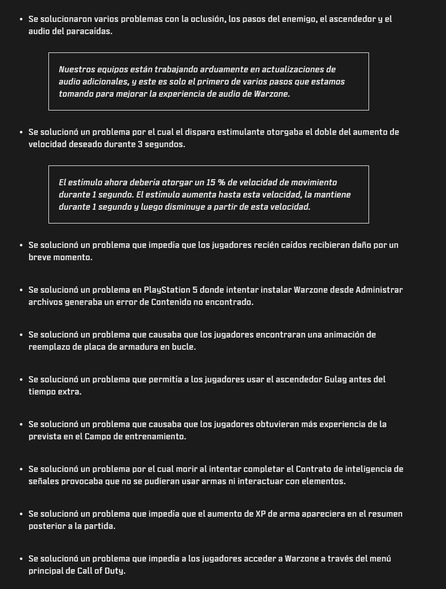 InsightHubLATAM's tweet image. #WarzoneUpdate 

●Arreglaron supuestamente el problema con el Audio.
●Se arregló el problema con el Stim(Nerf) ya no da el doble de velocidad durante 3 segundos.
●Se solucionó un problema que impedía a los jugadores acceder a Warzone a través del menú principal de Call of Duty
