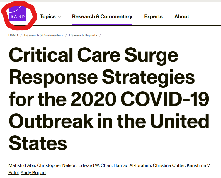Amy31129057's tweet photo. Hey @DecentBackup what was it you were saying about the Rand Corporation?

Critical Care Surge Response Strategies for the 2020 COVID-19 Outbreak in the United States (April 3, 2020)

FYI~

RAND receives both public and private funding. Its funding sources include the U.S. government, private endowments, corporations, universities, charitable foundations, U.S. state and local governments, international organizations, and to a small extent, foreign governments.

President and CEO: Jason Gaverick Matheny
RAND Leadership: A team of "experts", including Jennifer Gould, Andrew R. Hoehn, Mike Januzik, Eric Peltz, Melissa Rowe, Robert M. Case, and Hans Pung

Its American locations include: Santa Monica, California (headquarters); Arlington, Virginia; Pittsburgh, Pennsylvania; and Boston, Massachusetts. 

The RAND Gulf States Policy Institute has an office in New Orleans, Louisiana. 

RAND Europe is located in Cambridge, United Kingdom; Brussels, Belgium; and Rotterdam, Netherlands. 

RAND Australia is located in Canberra, Australia.

Read more here 👇

https://t.co/TshjYLq6rn

https://t.co/faaVxjk6tp

https://t.co/Heio5bzD3f