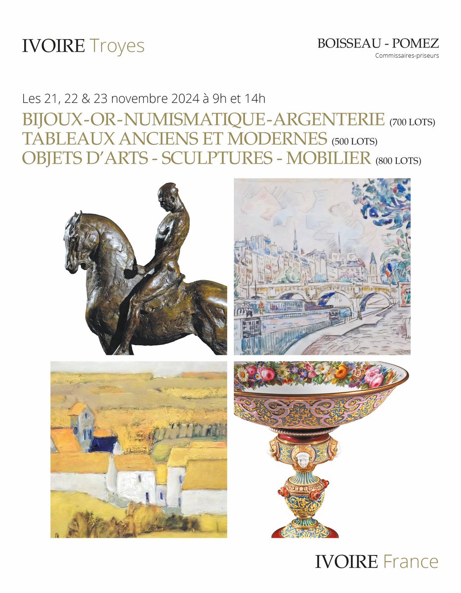 LeonardPomez's tweet photo. Preview de la prochaine vente aux enchères des commissaires priseurs Boisseau-Pomez à l’hôtel des ventes de #Troyes - 2000 lots à vendre : bijoux - or - numismatique - tableaux - objets d’art - sculptures etc…

#venteauxencheres #encheres #ventesauxencheres #commissairepriseur https://t.co/fhJHWzkzDc