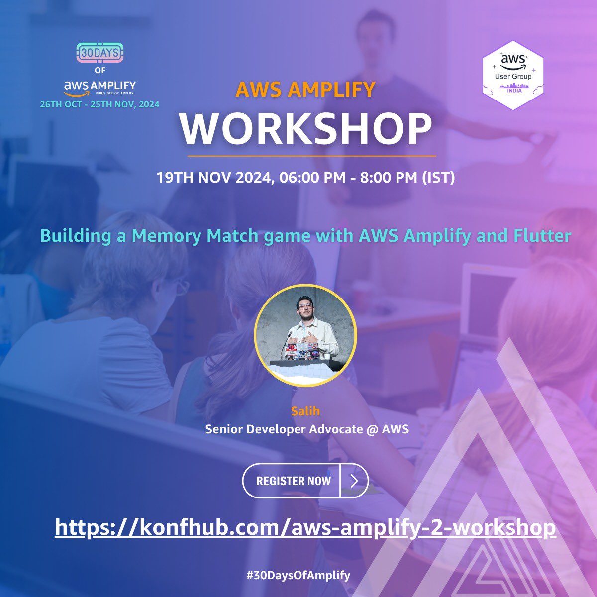 AWS User Group India (@awsugindia) on Twitter photo ๐ฎ Build a Memory Match Game with AWS Amplify & Flutter!
๐๏ธ 19th Nov 2024 | โฐ 6-8 PM IST
๐ Hosted by <a href="/salihgueler/">Muhammed Salih Guler ๐ฅ๐</a> , AWS Developer Advocate
๐ Register now: konfhub.com/aws-amplify-2-โฆ
<a href="/AWSAmplify/">AWS Amplify</a> <a href="/awscloud/">Amazon Web Services</a>
#AWSAmplify #Flutter #AWS #30DaysOfAmplify ๐ฎ Build a Memory Match Game with AWS Amplify & Flutter!
๐๏ธ 19th Nov 2024 | โฐ 6-8 PM IST
๐ Hosted by <a href="/salihgueler/">Muhammed Salih Guler ๐ฅ๐</a> , AWS Developer Advocate
๐ Register now: konfhub.com/aws-amplify-2-โฆ
<a href="/AWSAmplify/">AWS Amplify</a> <a href="/awscloud/">Amazon Web Services</a>
#AWSAmplify #Flutter #AWS #30DaysOfAmplify
