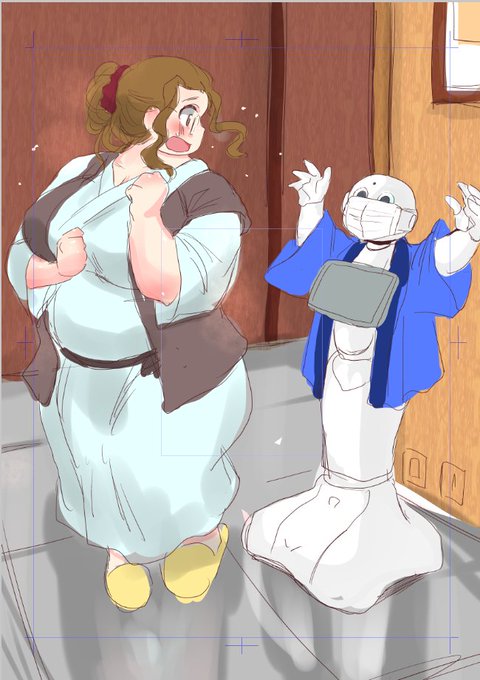 以前描いたペッパーくんに驚くホテルお泊りぽっちゃりさん 