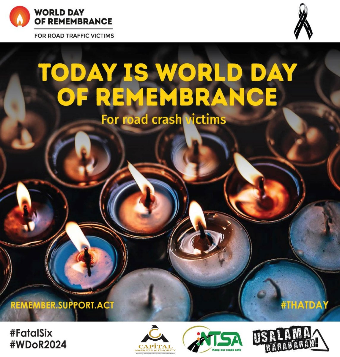 Today is the World Day of Remembrance for road crash victims.
#UsalamaBarabarani
#WDoR2024
#ThatDay #NTSA <a href="/ntsa_kenya/">NTSA KENYA</a>