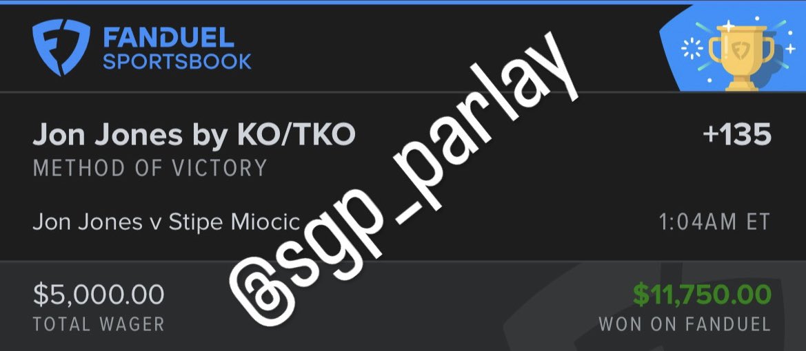 SGP_Parlay's tweet photo. GIVING A FOLLOWER WHO RETWEETS AND LIKES THIS TWEET $500 💰

✅ Jon Jones TKO (+135)

DROP YOUR CASHAPPS AND VENMOS‼️

Who tailed 👀

#GamblingX #GamblingTwitter #GamblingCommunity #FreePicks #FreeProps #UFC309 https://t.co/HIlI5726jT