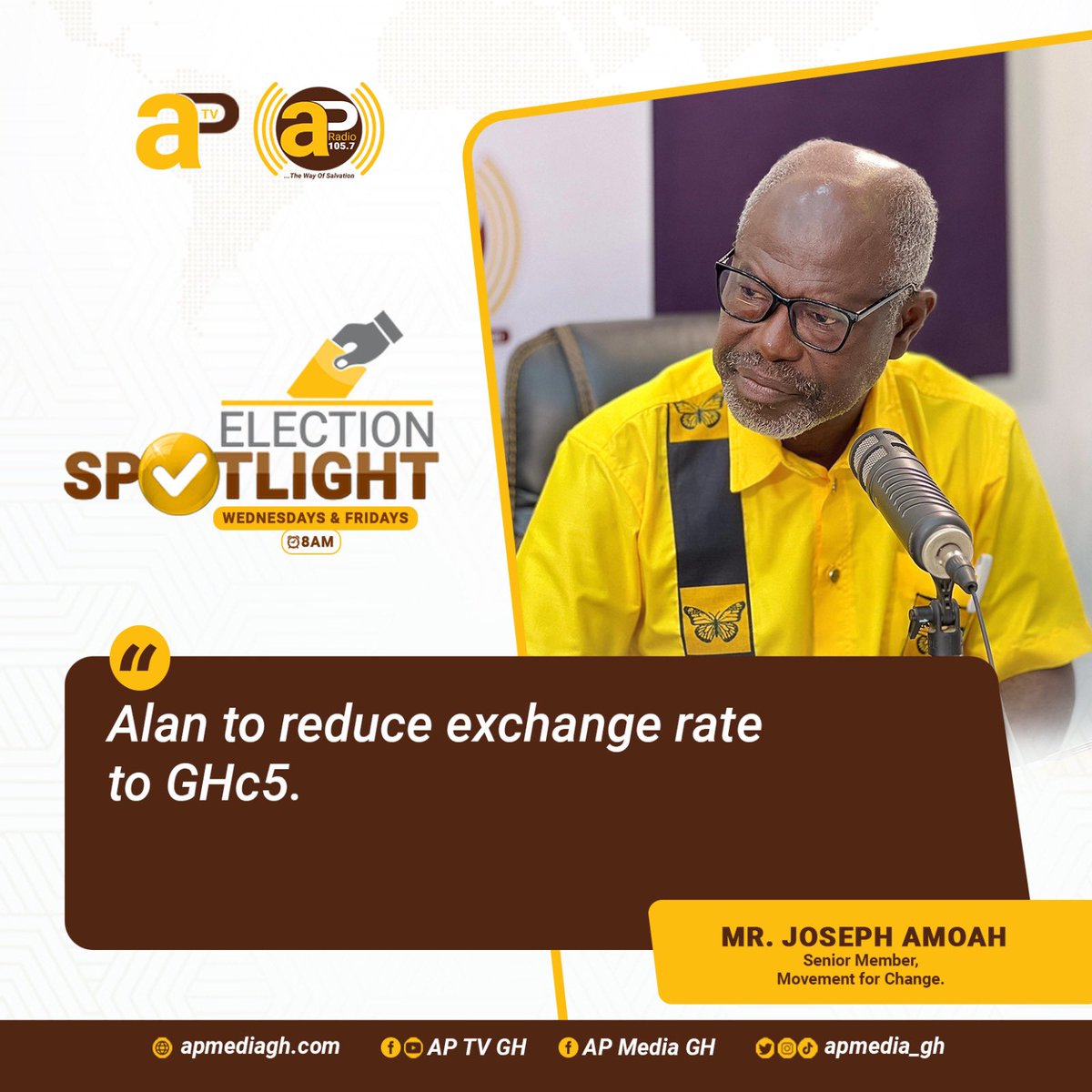 apmedia_gh's tweet photo. Mr. Joseph Amoah, Senior Member, Movement For Change on Election Spotlight on APTV and AP Radio 105.7
#ElectionSpotlight #APTV https://t.co/VTOr3oAL3u