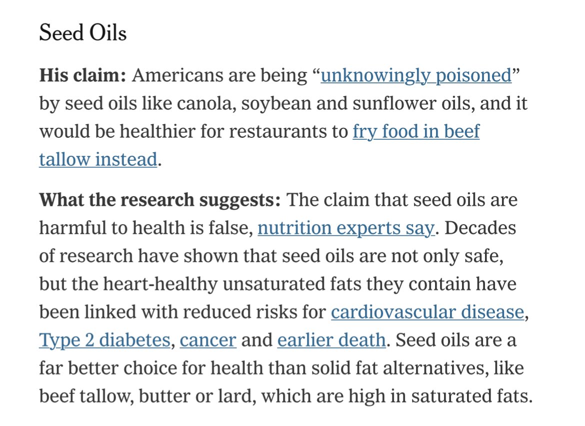 LegendaryEnergy's tweet photo. New York Times wrote a “fact check” article today defending seed oils and smearing beef tallow. https://t.co/EbhAwrK2gQ