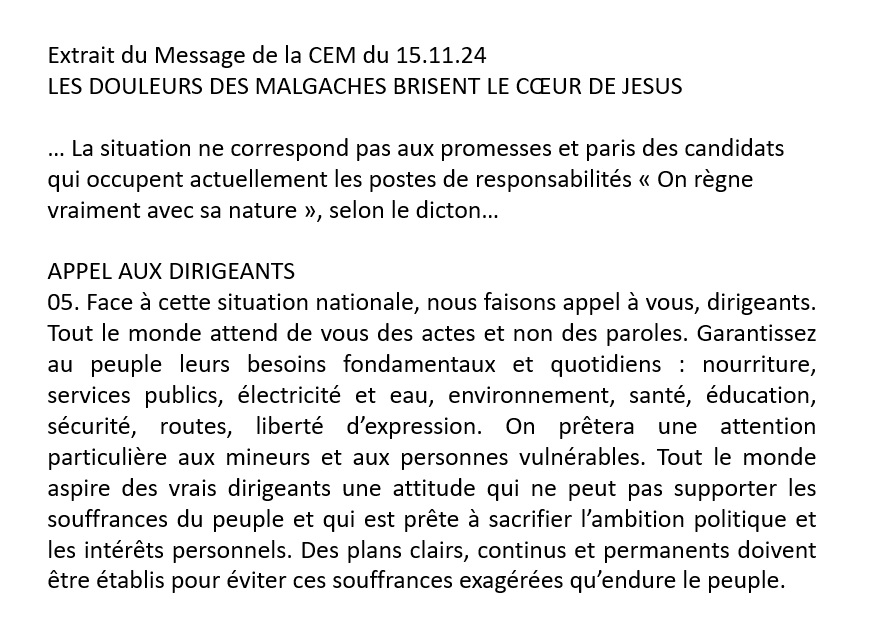 #Madagascar Enfin, les évêques ont parlé! Et leur message est limpide: "Le problème d’électricité et d’eau est...un homicide indirect... Certains osent encore affirmer que le pays progresse et que les dirigeants sont efficaces." 🔥#Hiakampanafahana  We deserve better! #OurRights