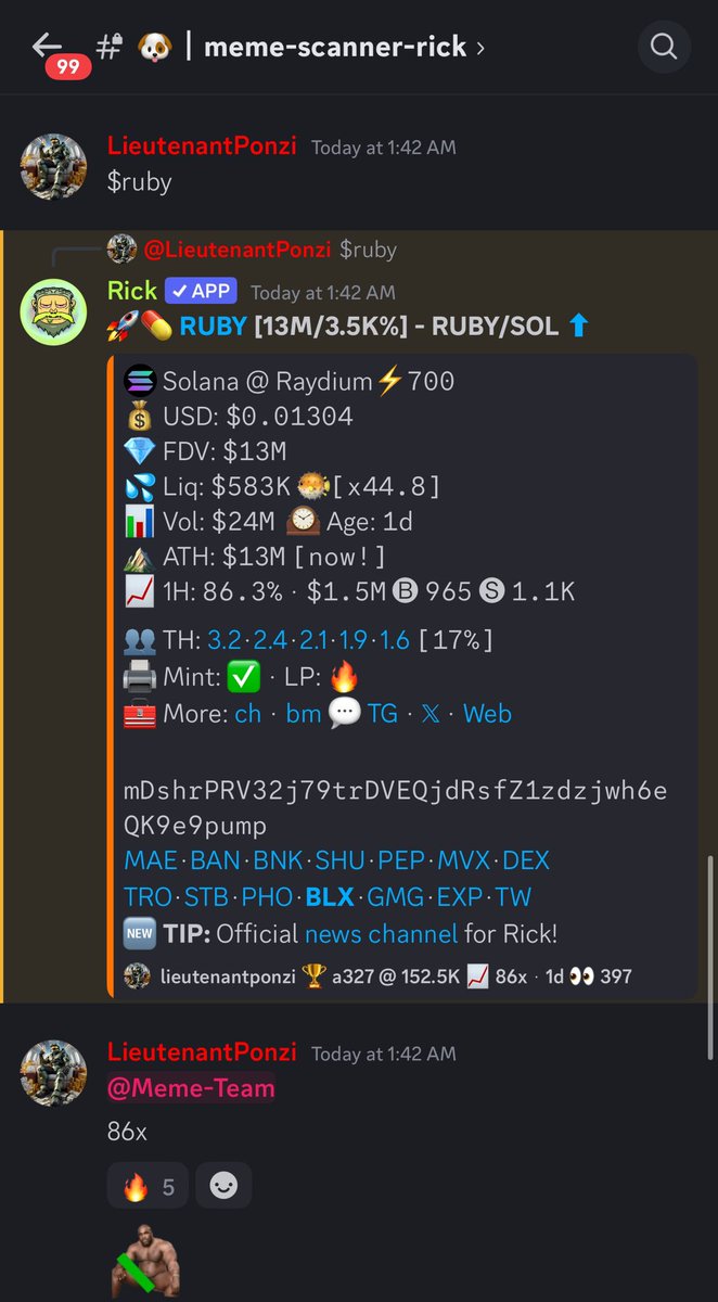 My discord saw $RUBY at 150k 

🐐🐐🐐

86x and counting. 

This goes to 100 million IMO