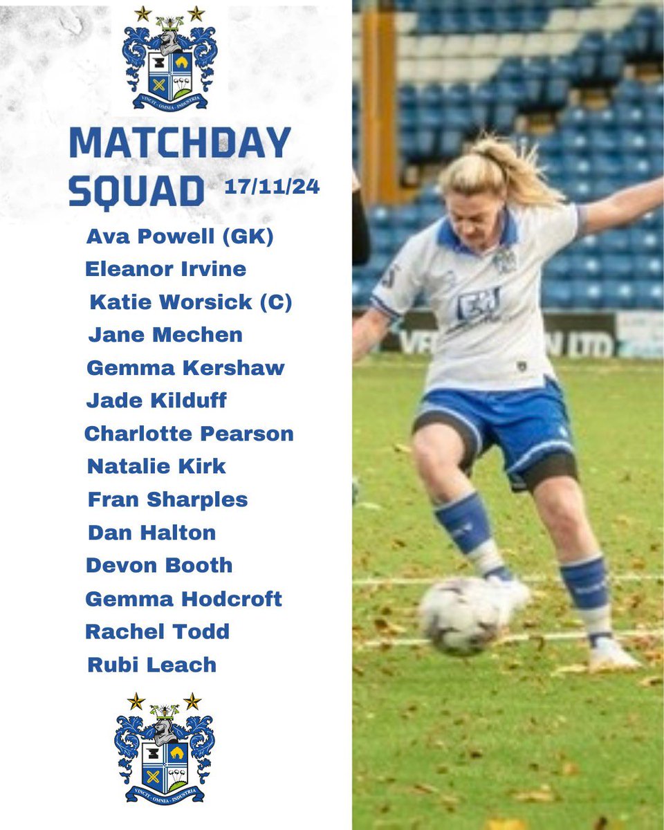 ⚪️🔵 Match-day Squad⚪️🔵

Match-day squad for our trip to Salford to face De La Salle FC Women in the 2nd Round of the Challenge Cup 🏆

Kick-off 2pm

Venue

De La Salle Sports &amp; Social Club, Lancaster Road,
Salford, 
M6 8AQ

#Buryfc #BePartOfIt