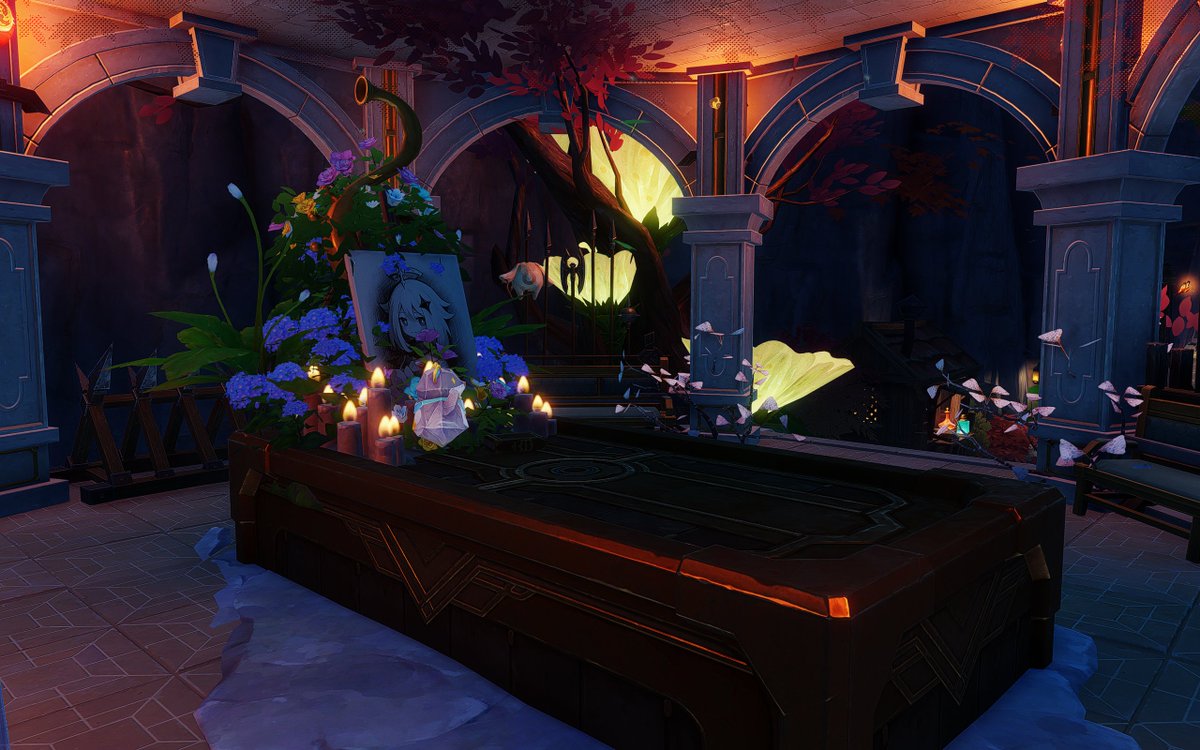 teapot_theatre's tweet photo. Is there a possible future where this can be an actual game ending? 🙏🥀
Somber and flower-filled #trickortea build by Luna~✨
#トリック・オア・ティー #原神写真部
#原神 #塵歌壺 #原神ハウジング
#GenshinImpact #teapottheatretroupe https://t.co/xd9lIa3oZy