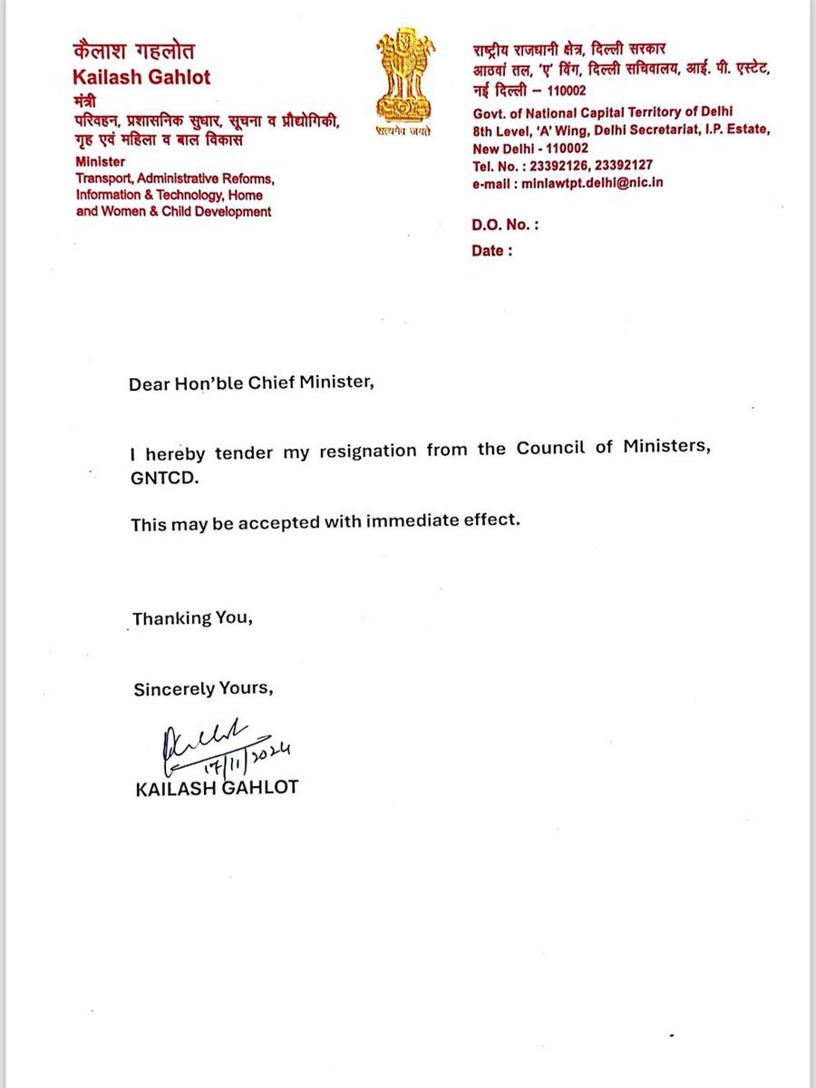 Delhi Minister Kailash Gahlot resigns from AAP amid 'embarrassing controversies'

multiple irregularities in party, Sheesh Mahal of Kejriwal, party spending more time fighting Centre than on Delhiites : Kailash Gahlot