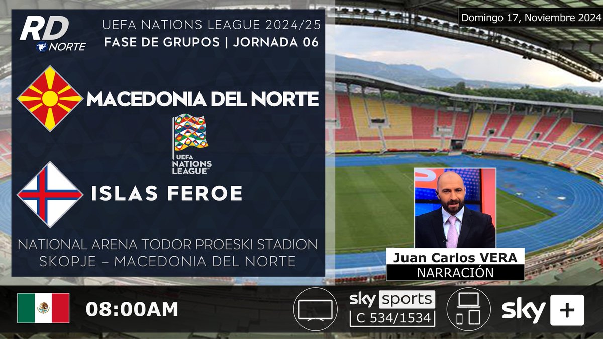 DeportivaCR's tweet photo. ๐ฒ๐ฐ @ffmmkd v @FaeroskFodbold ๐ซ๐ด
๐๏ธ @verabohne
โฐ08:00am Solo en Mรฉxico
๐บ @SKYSportsMX C 534/1534 (๐ฒ๐ฝ)
๐ป๐ฑ #SKYPlus (๐ฒ๐ฝ)
๐จ๐ท #RDNorte #UNL #FUTBOLxSKY #MKDFRO
๐ @UEFA #NationsLeague 2024/25 | Jornada 06 https://t.co/qmOU2Txxgp